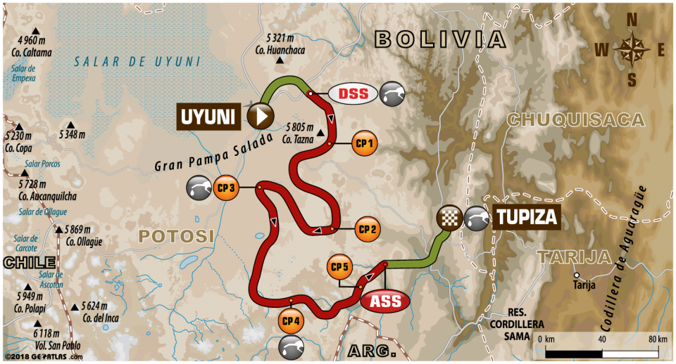 Dakar 2018 - 8. etapa - Uyuni - Tupiza - mapa