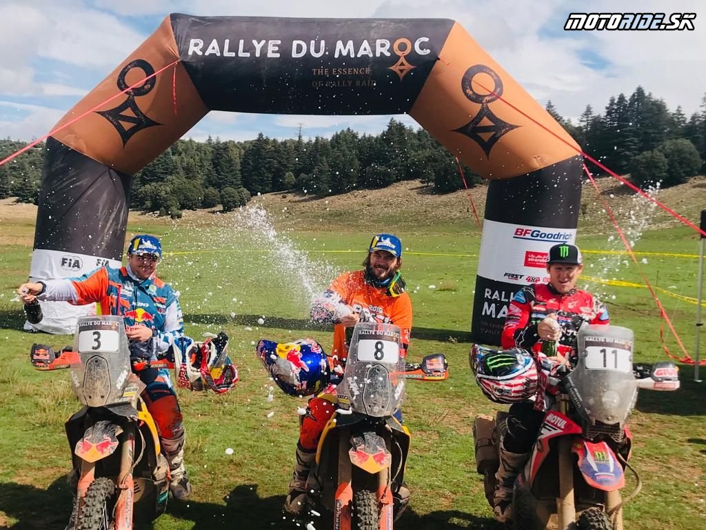 Prví traja jazdci Rallye Du Maroco (zľava – Walkner, Price, Brabec)