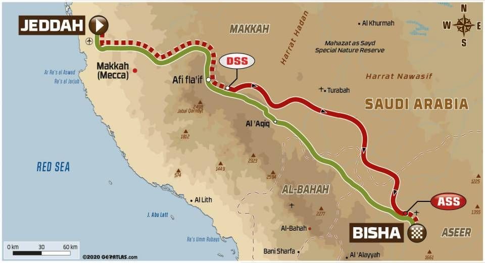 Dakar 2021: 1. etapa - Jeddah - Bisha - Mapa