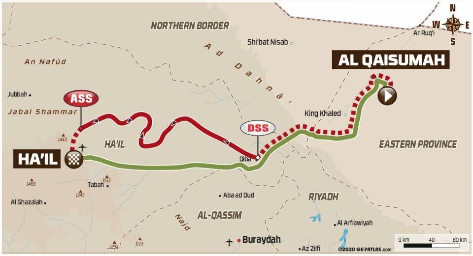 Mapa - Dakar 2021: 6. etapa  - Al Qaisumah - Ha'il