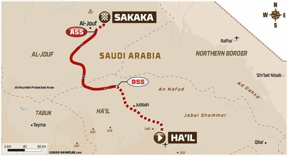 Mapa - Dakar 2021: 7. etapa - Ha'ik - Sakaka