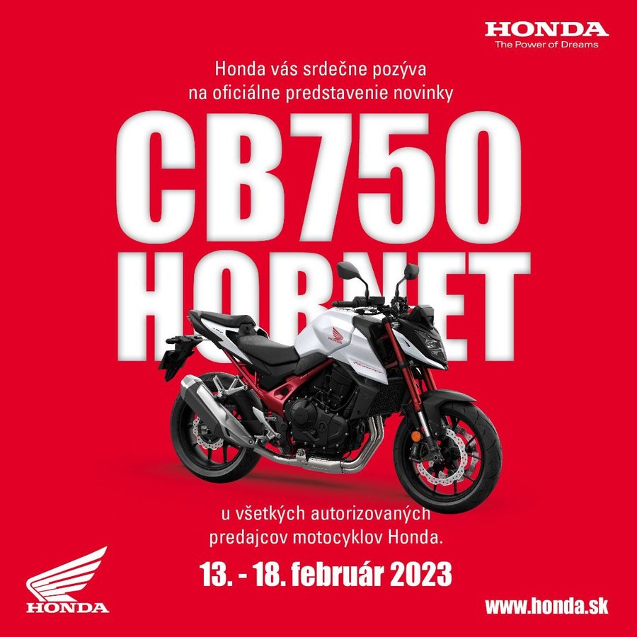 Pozývame Vás na oficiálne predstavenie novinky CB750 Hornet na Slovensku!