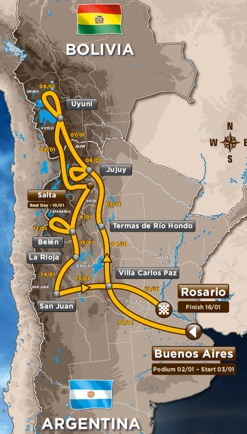 Trasa Dakar 2016 - mapa