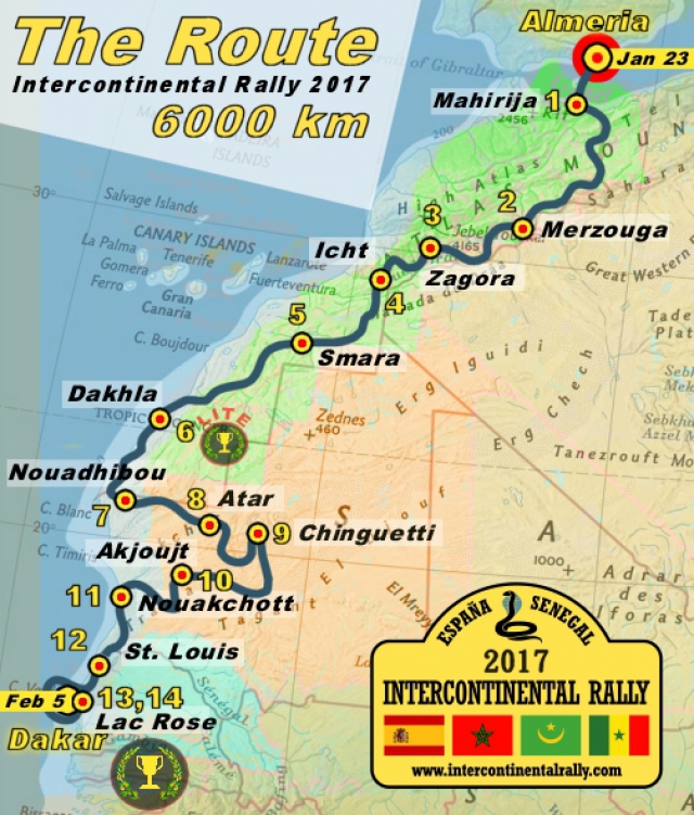 Mapa trasy - Intercontinental Rally 2017 naživo