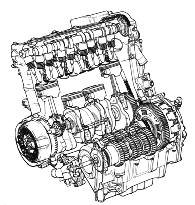  Radový štvorvalec s priečnou montážou (Honda CBR900RR)
